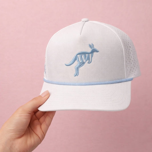 White hat with wear joey logo for golf pickleball performance activites